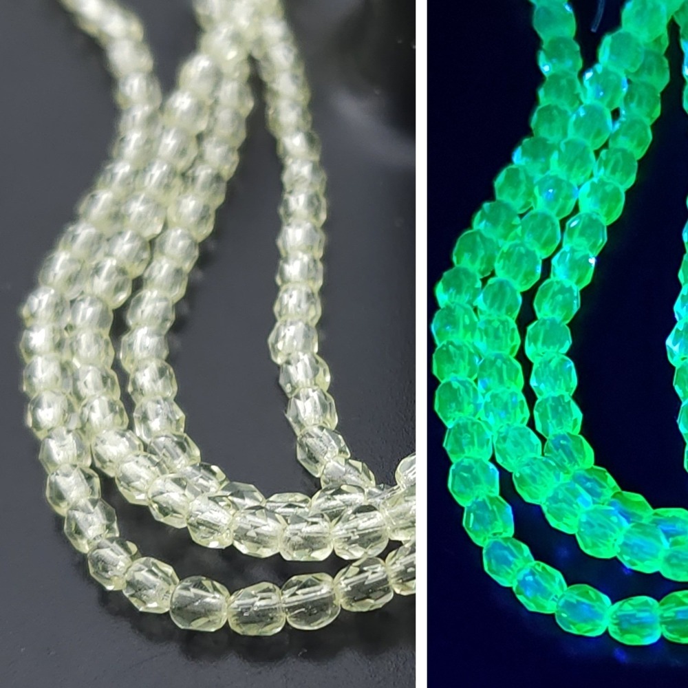 50pcs Vaseline Uranium Glass Beads 3mm Faceted Light Yellow Czech‎ UV